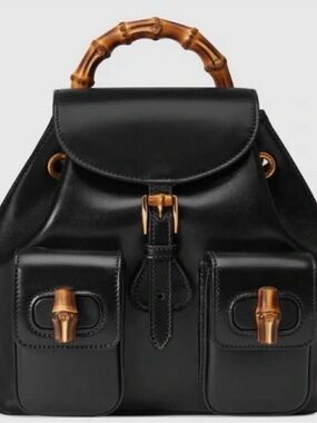 NWT Gucci Bamboo Black Leather Backpack w/ Box & Dust Bag